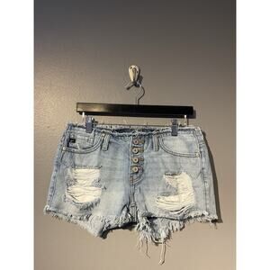 Kancan Jean Shorts Size Medium High Waist Cut Off Fringe Distressed